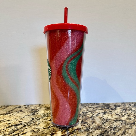 Starbucks 2020 Holiday Red Pink Glitter Swirl Venti Tumbler Cold Cup Coffee Mug - Picture 3 of 7